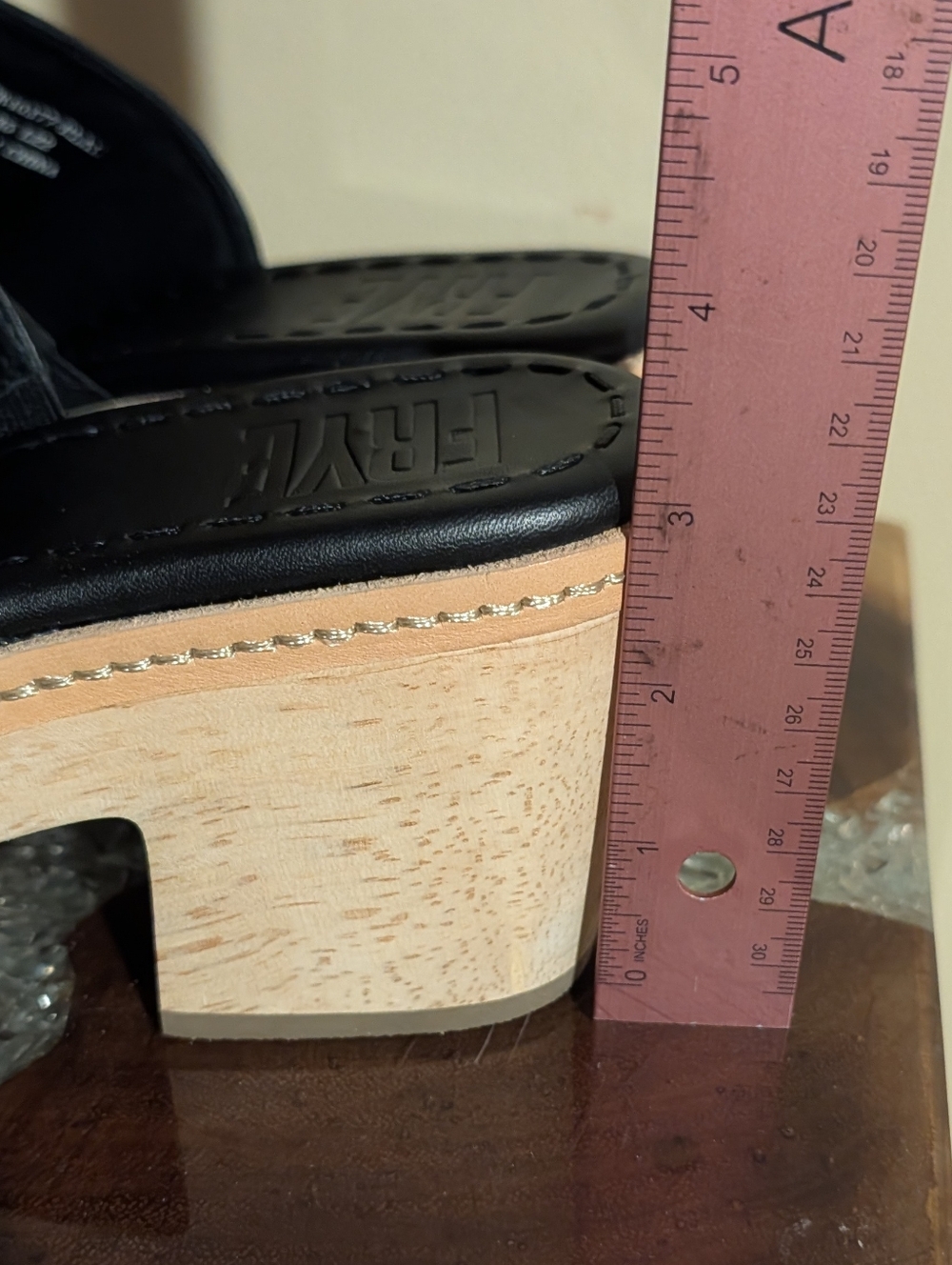 Frye Hazel 2 Platform Slides sz 8 in Black Leather & Natural Wood - Picture 11 of 16